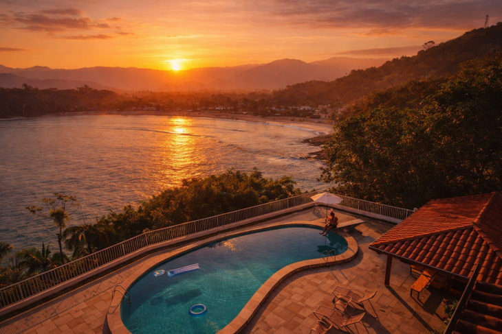 Por do sol com vista para a praia