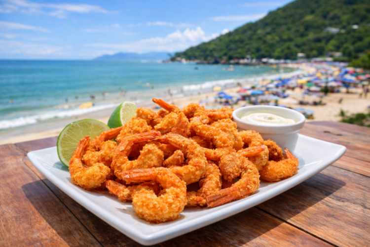 Porção de camarão à beira da praia