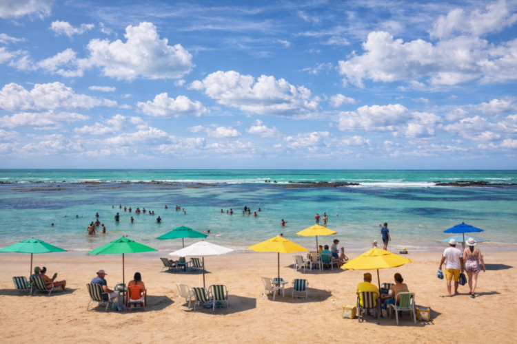 Turistas curtindo a Praia de Cupe