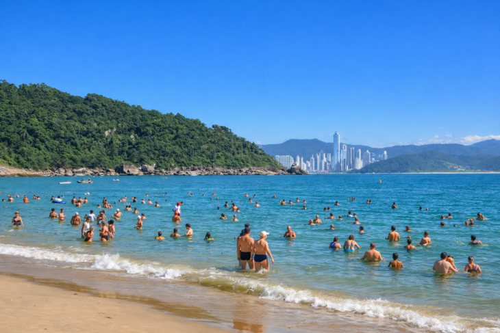 Turistas se divertindo na Praia das Laranjeiras