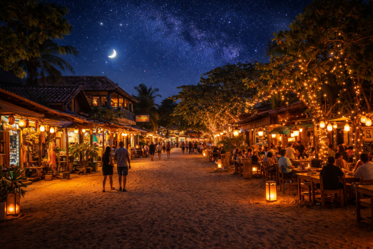 Praia da Vila a noite - Luzes que transformam o cenário